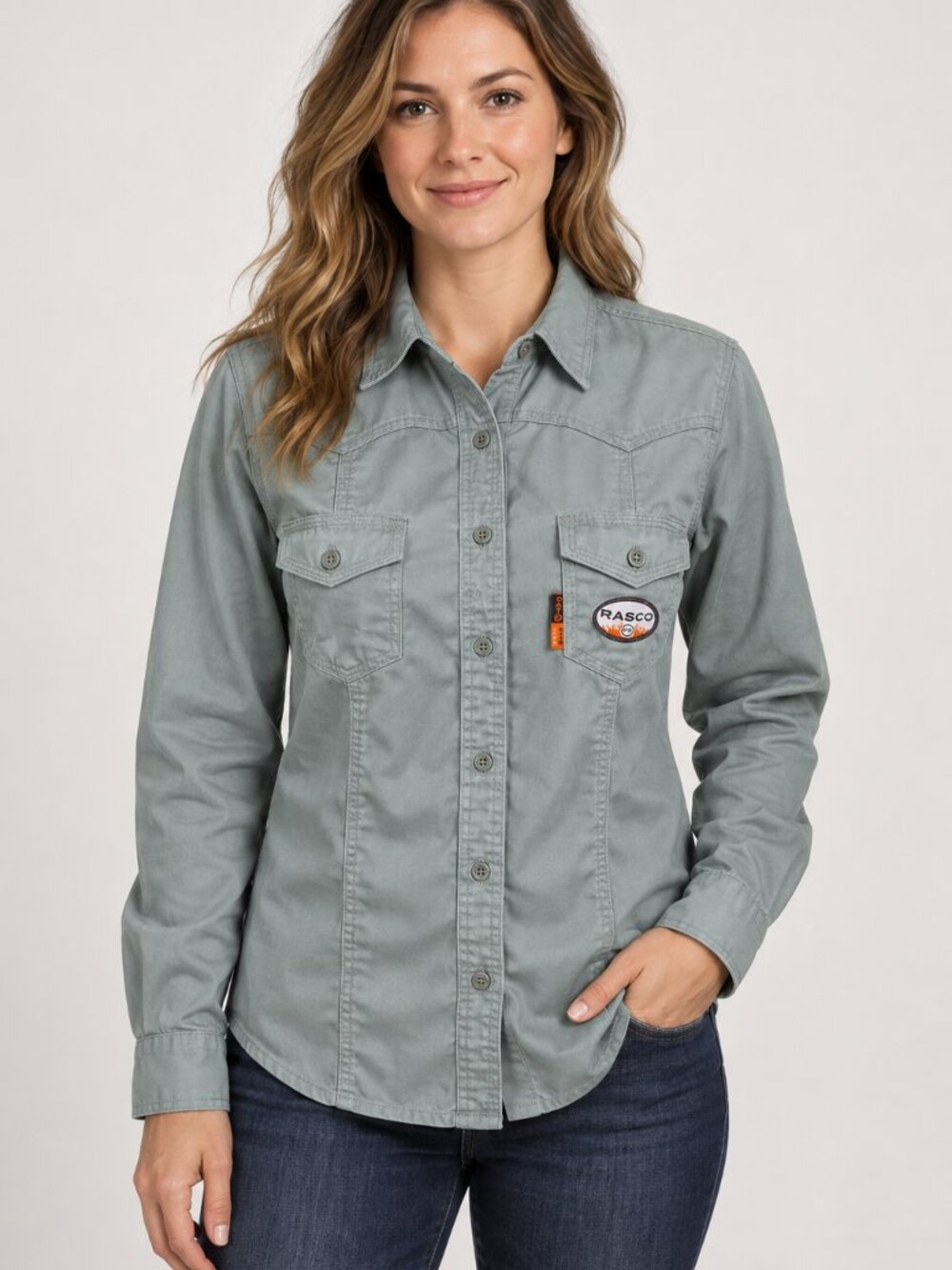 Rasco Cool Girl FR Work Shirt Women Medium Sage NFPA 2112 CAT 2